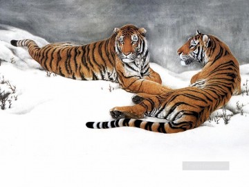 Tiger auf Schneefeld Ölgemälde